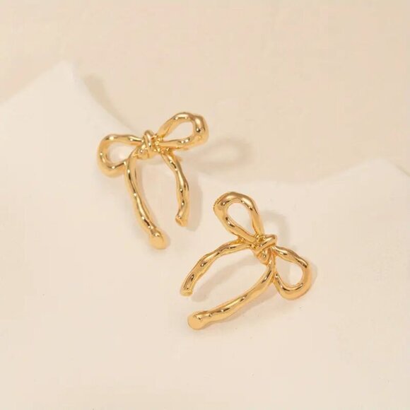 Golden-Tone Bow Stud Earrings - Picture 3 of 3